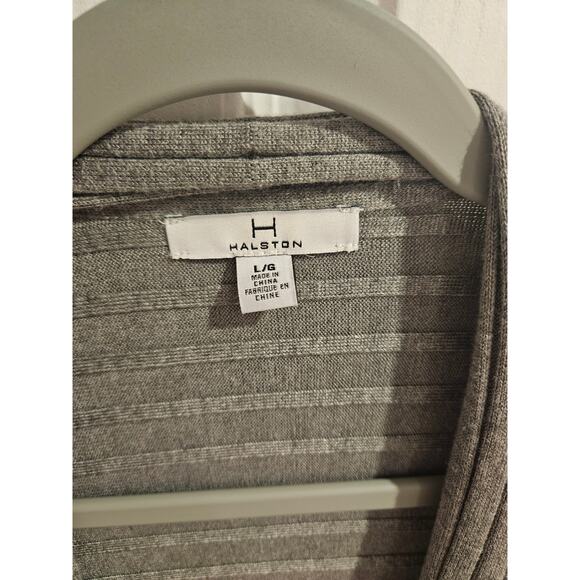 H Halston open drapy viscose cardigan sweater large gray ribbed casual cozy - Picture 6 of 9